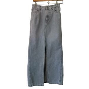 Zara Gray Denim Maxi Skirt Front Slit, Size XS ⬇️